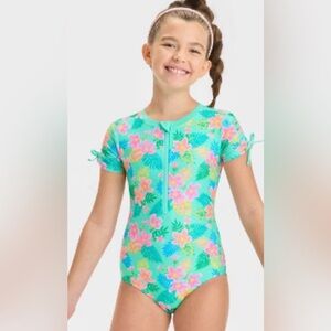 NWT cat & Jack Tropical Floral One Piece Rash Guard swimsuit 14 plus XL